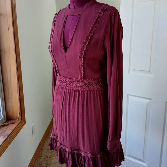 Lulus Fall For Me Burgundy Long Sleeve Cutout Skater Dress XL fully lined - Picture 1 of 14
